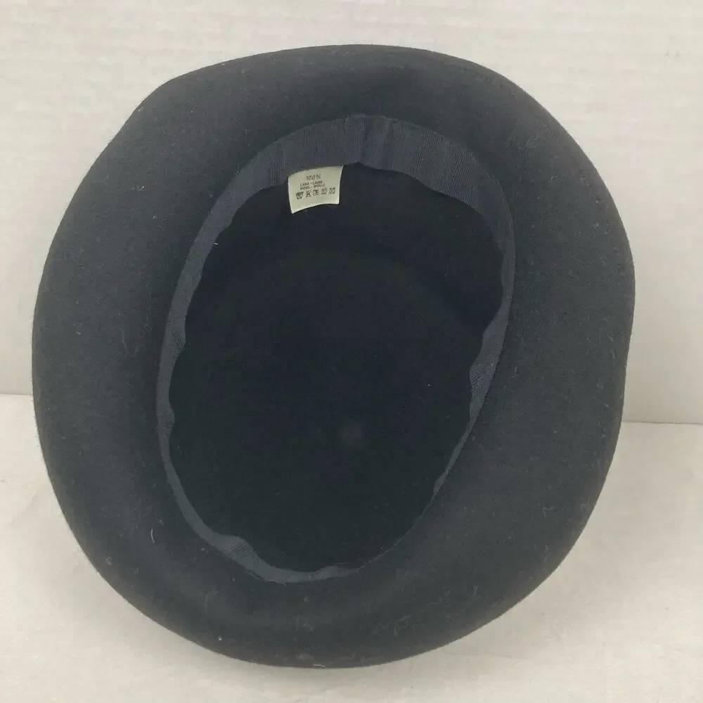 Cloche Felt Wool Hat Women OS Black Bucket Ribbon Bow 1920s Style Bell Romantic